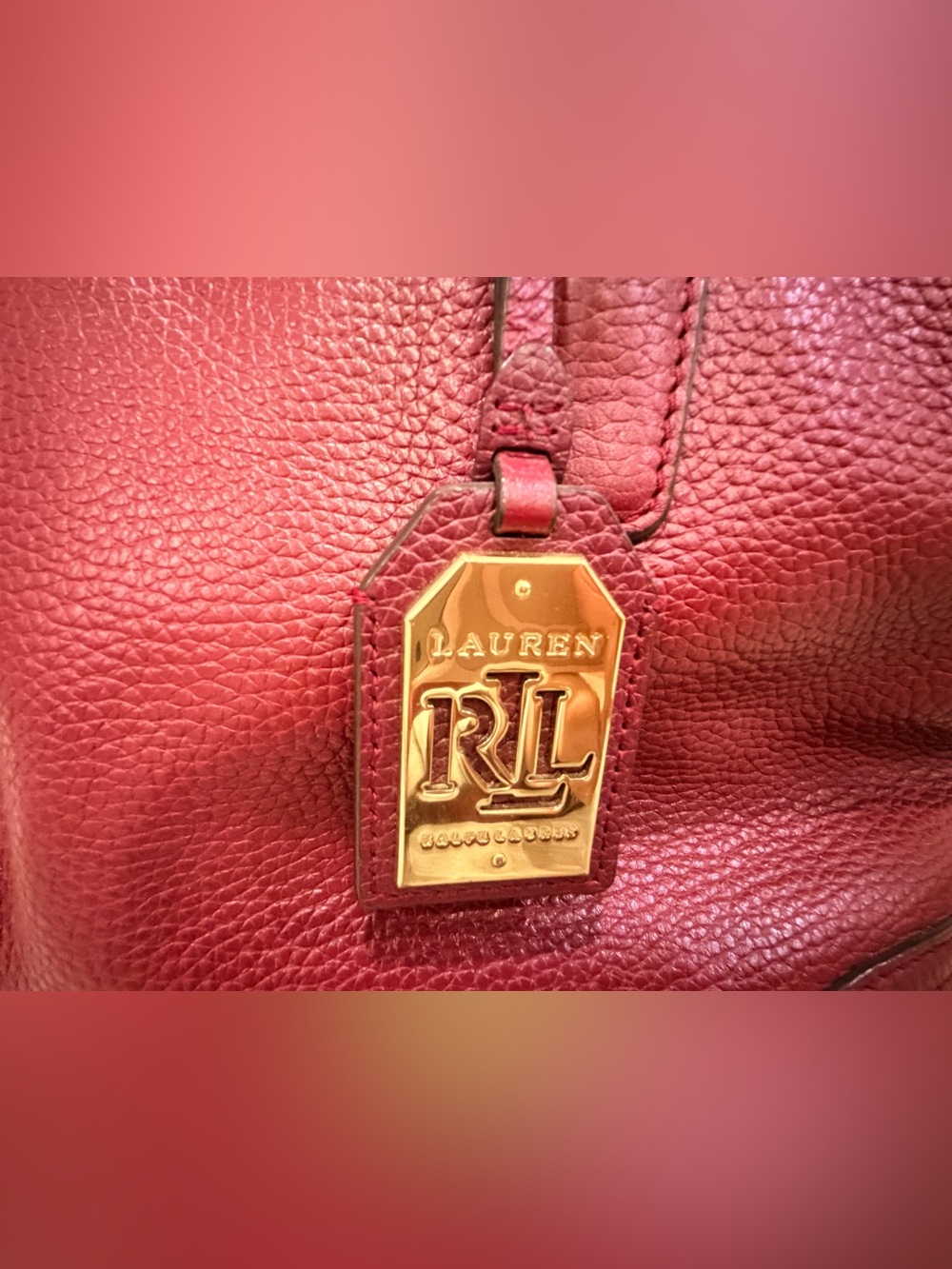Ralph Lauren Burgundy Pebbled Leather Satchel with Gold Hardware - Picture 2 of 15